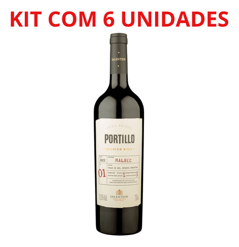 Vinho Argentino Portillo V. De Uco Malbec 750ml Tto Kit C/6