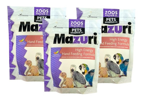 3 Papillas Mazuri P/polluelos Alta Energía Hand Feeding 500g