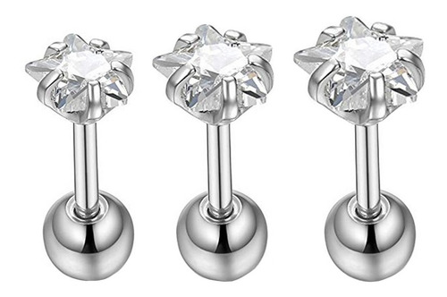 3 Aros Helix Tragus Piercing De Acero Quirurgico A Eleccion Color Estrella