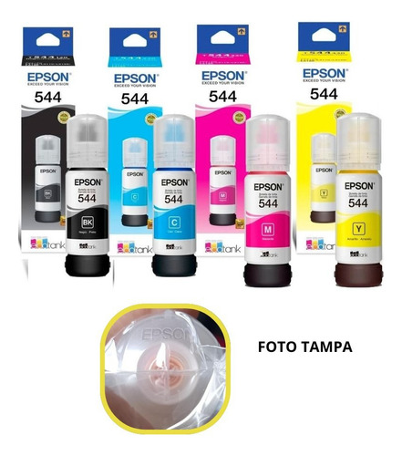 Kit 5 Un. Tinta T544 544 Refil L3250 L3150 L5190 Para Eps. Preto Cyan Magenta Yellow