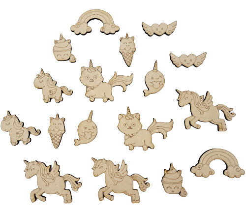 Figuras Fibrofacil Mdf 3mm Unicornio Gatocornio Arcoiris X36