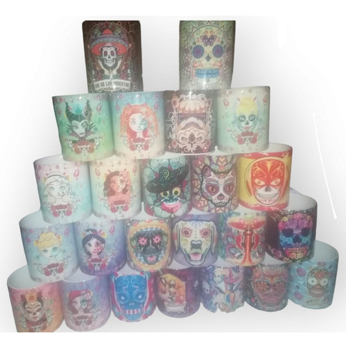 Set De 3 Tazas Decoradas De Día De Muertos