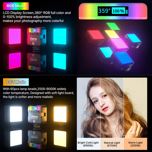 Vijim Ulanzi Vl49 Rgb - Luz de vídeo com 3 sapatos frios, Mi