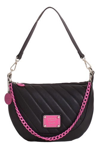 Cartera De Hombro Andes Chica Tote Juanita Jo Mujer Dama Negro Con Fucsia Lisa