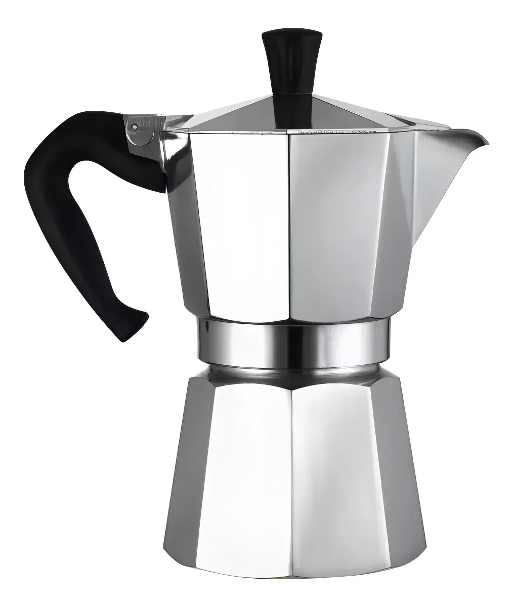 Cafetera Italiana Para 6 Tazas Moka Aluminio Cafe Desayuno Gris