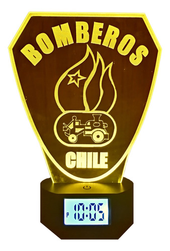 Lámpara Led Ilusión 3d Reloj Alarma Bomberos De Chile