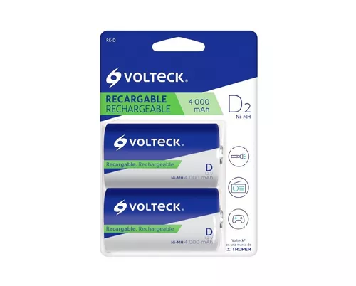 2 Pilas Recargables D 4000 mAh Larga Duración VOLTECK