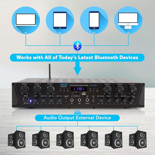 Amplificador De Audio Pyle, Bluetooth, 6 Canales De 600w