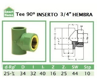 10 Tee Inserto Bronce Hembra 25 Mm 3/4   Termofusión