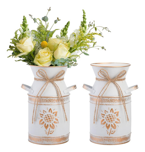 ~? Topzea 2 Pack Shabby Chic Milk Can Vase, Galvanized Metal