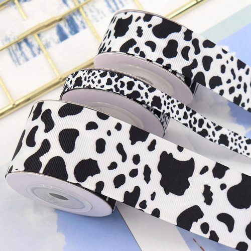 6 Cintas G-fs Con Estampado De Vaca Blanca Y Negra Con Borde