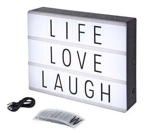 Luminária Light Box A4 + 96 Letras Slides A Pilha E Cabo Usb