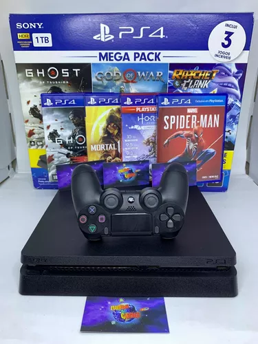 Console Sony Playstation 4 Slim Mega Pack, Com Controle Sem Fio