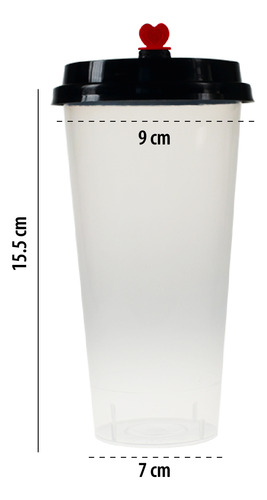 Vaso Recto Reciclable 600ml C/tapa Para Tapioca 50pzs Transparente