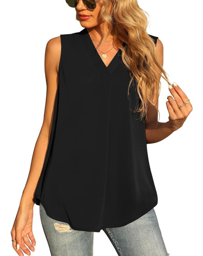 Blusa Sin Mangas Con Cuello En V De Color Liso Para Mujer