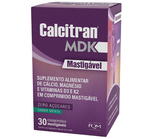 Calcitran Mdk Mastigável Sabor Menta Cálcio Vitaminas C/30