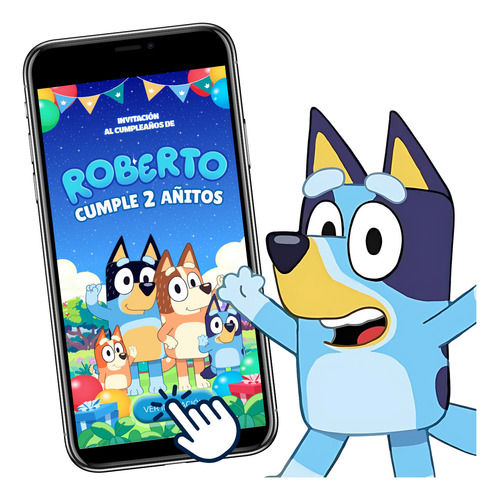 Invitación Digital Web Interactiva Animada Bluey Azul