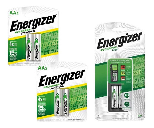 Cargador De Pilas Mini Energizer + 4 Pilas Aa