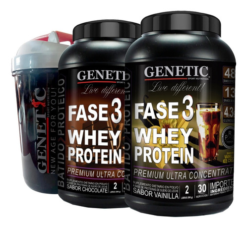 Crecimiento Muscular Whey Protein Fase 3 4lb Shaker Genetic