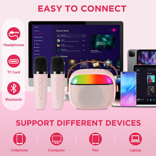 Mini Máquina De Karaoke Bluetooth Con 2 Micrófonos Inalámbri