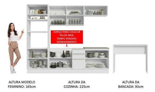 Cocina Integral Completa Modular Madesa Glamy 315cm Bb 02 Color Blanco