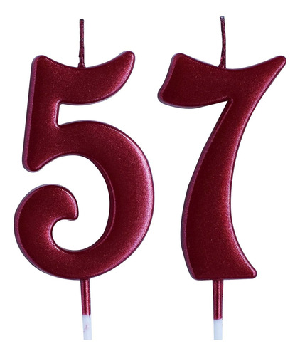 Vela Cumpleaño Numero 57 Color Rojo Decoracion Fiesta Para