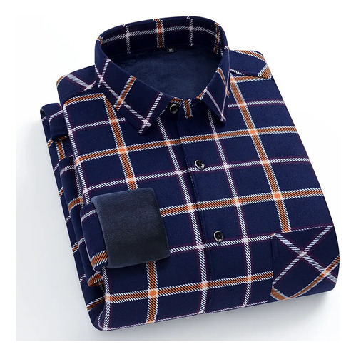 Camisa De Forro Polar A Cuadros Para Hombre Más Camisa Casua