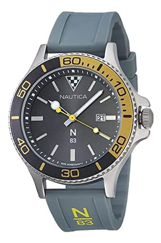 Relógio masculino Nautica Napabs021 N83 moderno de silicone de 43 mm com