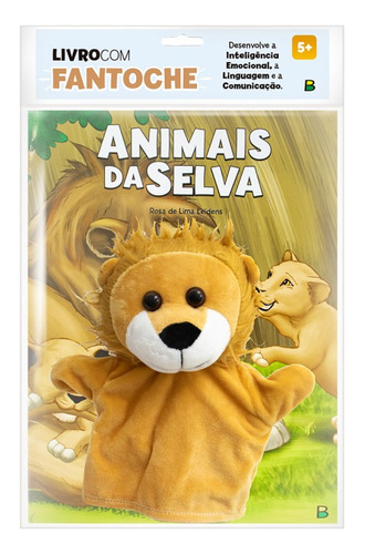 Livro Infantil Para Criança Com Fantoche Divertido Brincar Bebê Animais Da Selva Leao