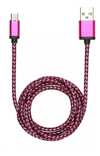 Cable Micro Usb 1 Metro Celular Tablet Resistente Mallado Color Rosa