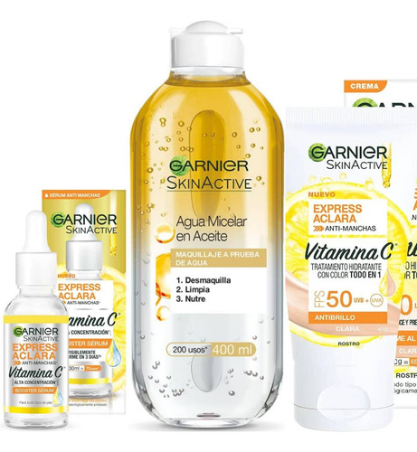 Kit Aclara Express 3: Agua Micelar Argán, Crema Color, Serum