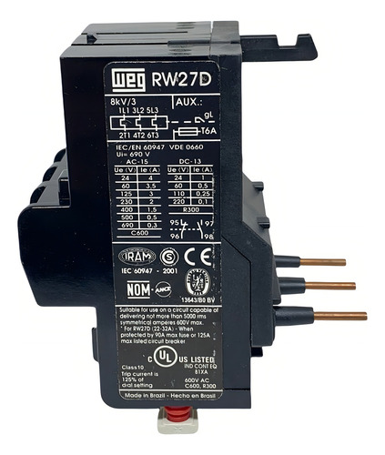 Relé de sobrecarga térmica Weg Adjustment 0.4-0.63a RW27-1d3-C063