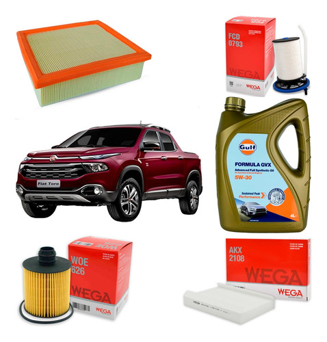 Kit 4 Filtros Wega Y Aceite Gulf 5w30 Fiat Toro 2.0 Diesel