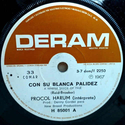 Procol Harum - Con Su Blanca Palidez- Disco Simple Año 1967