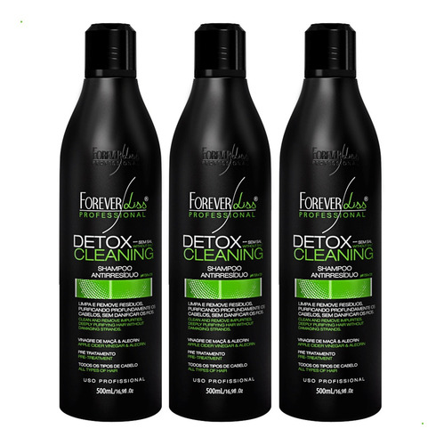 03 Shampoo Anti Resíduo Detox Cleaning Forever Liss 500ml