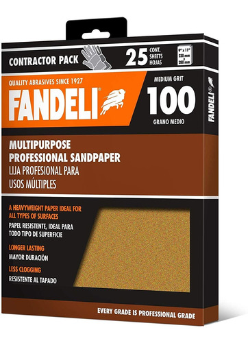 Fandeli 36025 100 Grit Multipurpose Sandpaper Sheets, 9  X 1