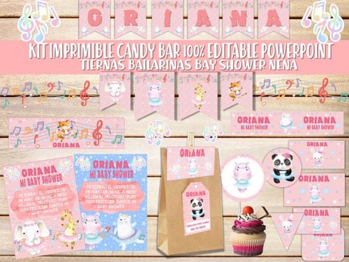 Kit Candybar Tiernas Bailarinas Baby Shower Nena Completo M1