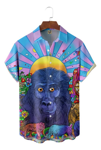 Rt Camisa Hawaiana Unisex Con Diseño De Chimpancé Hippies,