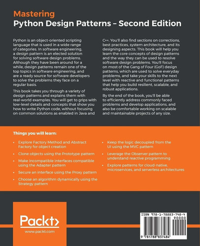 Mastering Python Design Patterns : A Guide To Creating Smart, Efficient, And Reusable Software, 2..., De Kamon Ayeva. Editorial Packt Publishing Limited, Tapa Blanda En Inglés