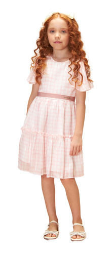 Vestido Infantil Menina Chiffon Rosa Bambollina Bb1192