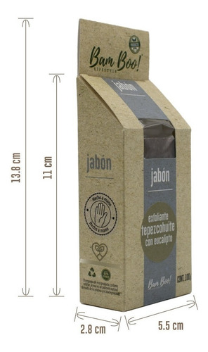 Imagen 9 de 9 de Jabón Exfoliante Tepezcohuite Eucalipto 100 G Bam Boo!