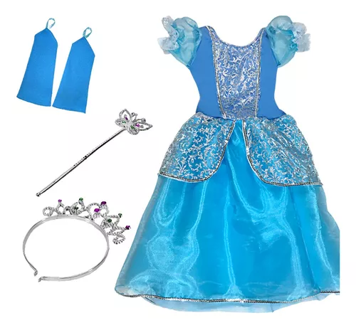 Vestido Cinderela Infantil de Luxo Longo Com Coroa e Luvas