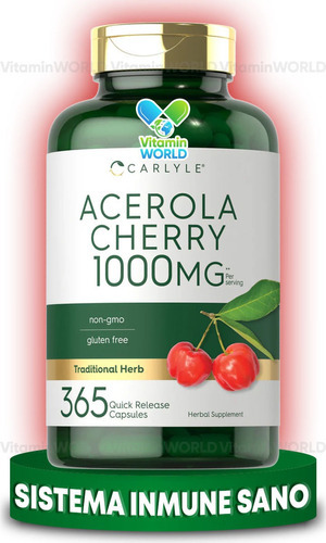 Carlyle Cápsulas De Cereza Acerola 1000mg 365capsulas Sabor Sin Sabor