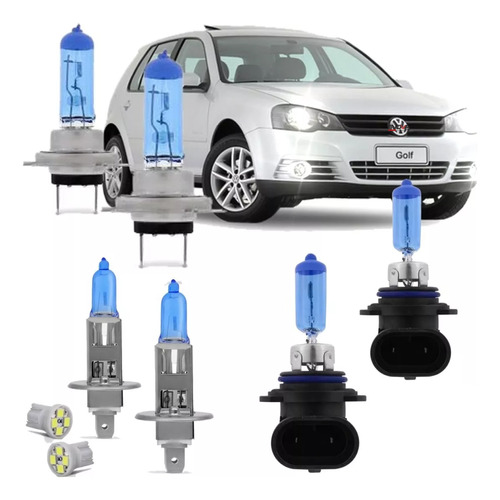 Kit Lampada Super Branca Vw Golf 2007 A 2013 Farol + Milha