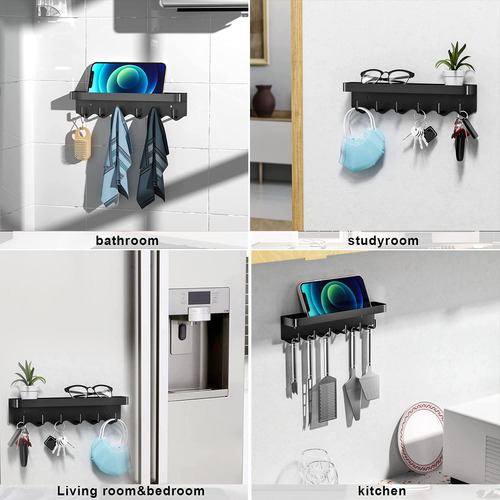 Estante De Pared Con 6 Ganchos Multifuncional Autoadhesivo
