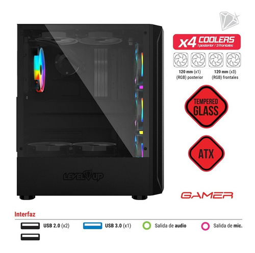 Gabinete Gamer Andromeda Atx Vidrio Templado X3 Fan Rgb