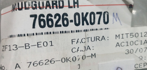 Imagen 3 de 5 de Chapaleta Trasera Izquierda Hilux Kavak 4.0 Original