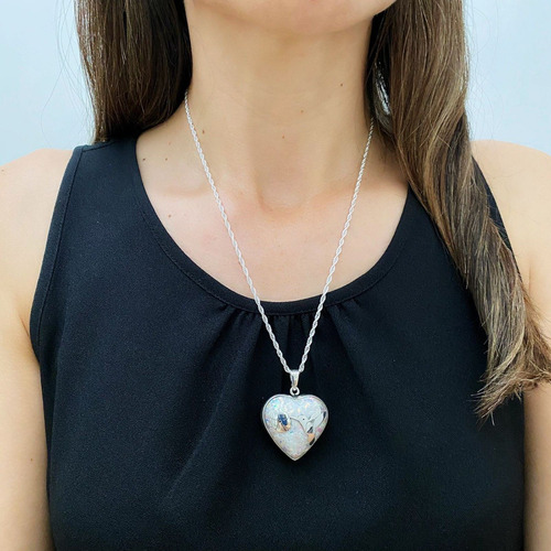 Dije Llamador De Ángel Corazón Blanco Plata .925 Agálea