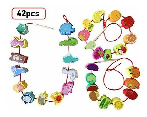 Bmtoys Madera De Granja Animal Fruta Vegetales Cordones Cord