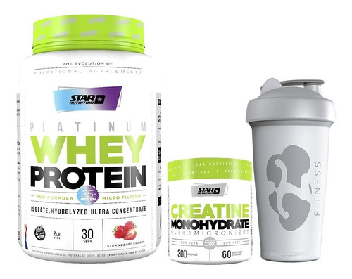 Whey Protein 2 Lb Star Nutrition + Creatina 300 + Vaso 